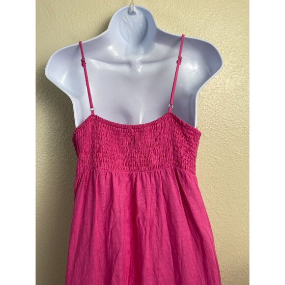Tabitha Brown Target Tiered Smocked Maxi Linen Blend Dress Pink Red size Medium - Picture 10 of 11